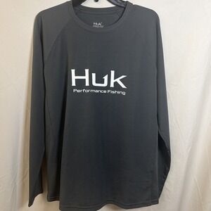 Huk Performance Fishing Shirt Mens M Gray Long Sleeve UPF Mesh Athletic